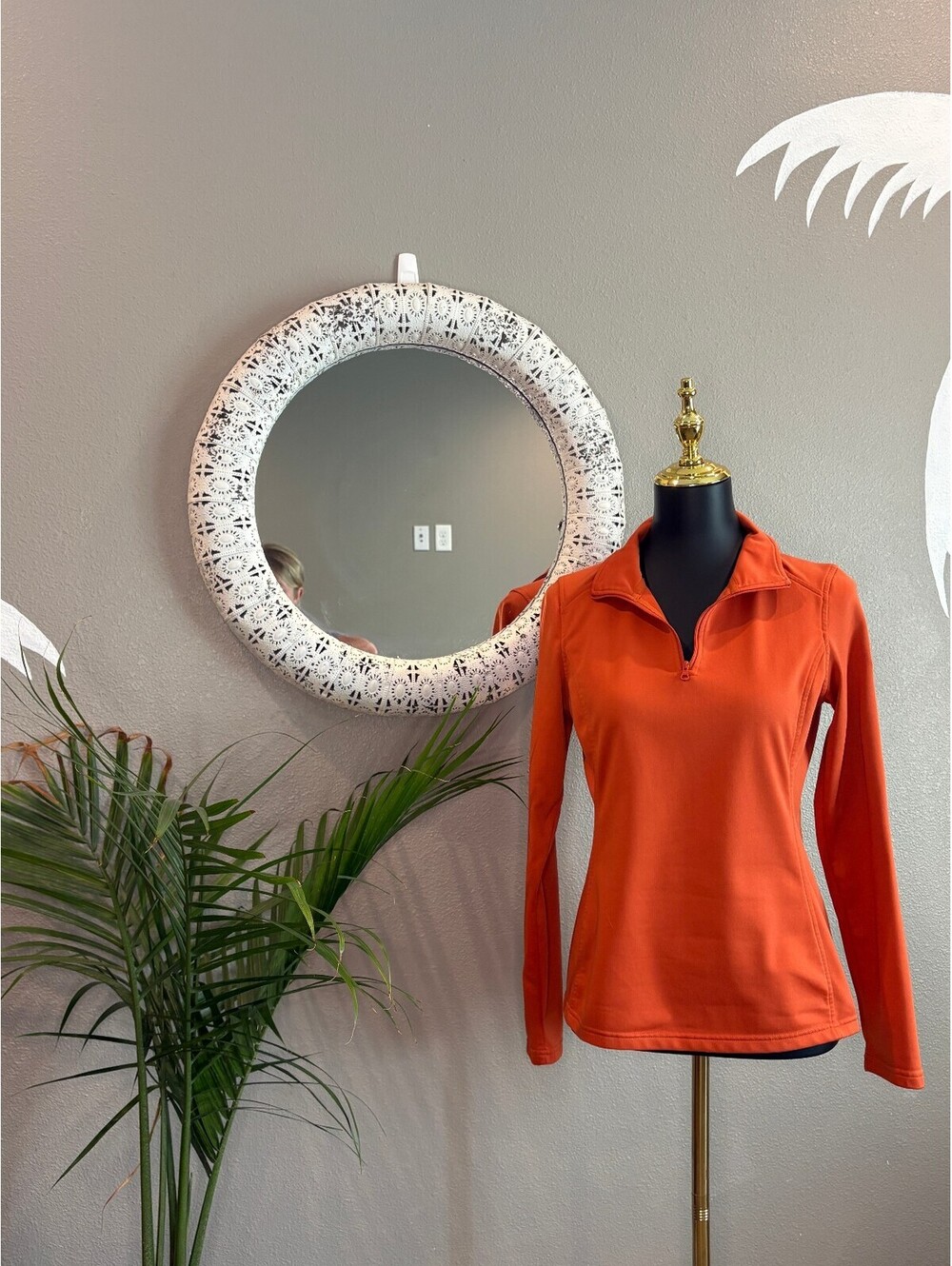 Orange Long Sleeve Pullover with Half Zip Collar